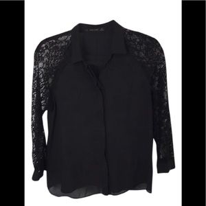 Zara black lace sleeve blouse
